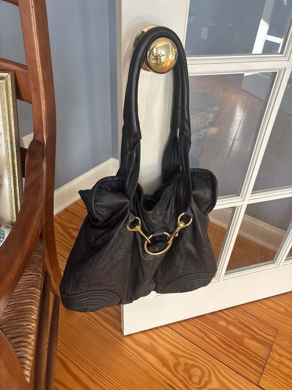 Morgan Oakley Ditch Black Leather Hobo Bag with Pink Lining
